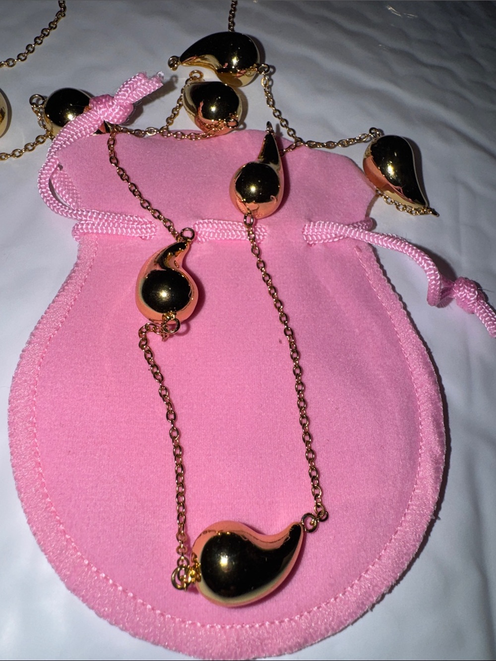 Gold Teardrop Link Necklace in Pink - Women Jewelry Necklaces